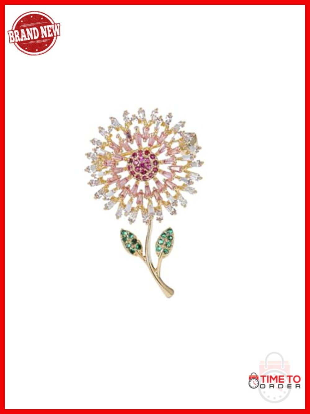 14K Gold Moissanite Pearl Sunflower Brooch Pin for Women
